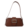 Retro brown underarm bag for women with a large metallic buckle and smooth texture - Brown