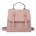 Pink PU leather backpack for women featuring top handle and elegant gold metal buckle hardware - Pink