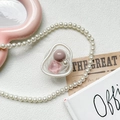 Supporto per cellulare estensibile con perline rosa e perla su fondo bianco - Rosa Pasta di Fagioli Quadrato (100052)