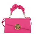 Sac à bandoulière magenta avec poignée froncée et fermoir circulaire doré - Rouge Rose