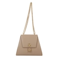 Trapezoid cream crossbody bag with a golden geometric lock and metal chain strap - Khaki