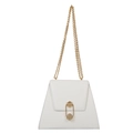 Minimalist white trapezoid crossbody bag with elegant gold hardware and chain strap - White