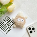 Detailed view of the cute plush monster phone grip featuring fluffy faux fur and knit hat - Plush Stand - Little Devil - Brown