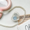Dettaglio del supporto per telefono stile coreano con perline blu e perla in resina - Anello Irregolare Retrò Verde Grigio Blu Cerchio