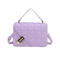 Elegant lavender quilted PU leather handbag with gold clasp and chain strap for women - Purple
