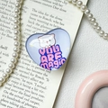 Close-up of heart-shaped phone grip with cat illustration and YOU ARE MAGIC text - White Base / Hand Painted Bear
