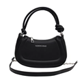 Minimalistische zwarte halve maan crossbody tas met decoratieve knopen en kettingdetail - Zwart