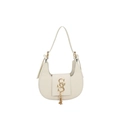 White crescent hobo bag in smooth leather with golden logo and chain fringe detail - Off White
