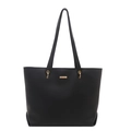 Minimalist black tote bag with gold metal hardware and textured finish for daily use - Black