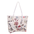 Grande borsa tote in tela con stampe graffiti urbani e astuccio con cerniera coordinato - Bianco