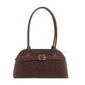 Brown faux suede underarm bag with leopard print texture and gold buckle detail - Brown