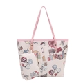 Borsa tote con stampe di cartoni animati, manici rosa e astuccio coordinato su bianco - Rosa