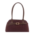 Retro burgundy leopard print faux suede underarm bag with gold buckle hardware - Red