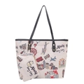 Set borsa tote Abely Hong Kong con stampa cartoon e pochette con illustrazioni urbane - Nero