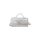 Chic silver woven texture handbag featuring a unique gold knot buckle and crossbody strap - Silver