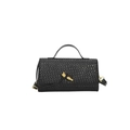 Classic black woven leather handbag with gold knot hardware and crossbody strap - Black