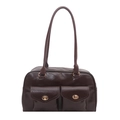 Retro dark brown gloss PU leather underarm bag with metal twist-lock front pockets - Brown