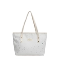 Grand sac cabas blanc avec motifs étoiles argentées et fines anses beiges - Sans pendentif / Blanc