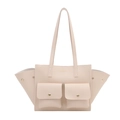 Minimalistische beige Leder-Tote-Bag mit großem Fassungsvermögen und zwei Fronttaschen - Weiß