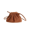 Minimalist caramel brown pleated cloud bag with matte finish and slim shoulder strap - Brown