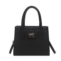 Bolso tote acolchado negro elegante con lazo dorado y asas dobles para mujer - Negro