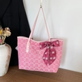 Sac de mariage rose avec jacquard double bonheur et ruban de soie élégant sur le côté - Rose