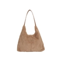 Borsa hobo vintage in peluche marrone con tracolla in pelle dal design minimalista chic - Cachi