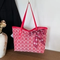 Sac fourre-tout rouge festif à motif Xi avec anses en cuir et foulard en soie décoratif - Rouge