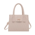 Elegante bolso acolchado crema con lazo dorado y correa ajustable para el hombro - Blanco