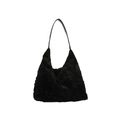 Elegante borsa a tracolla in pelliccia sintetica nera con cinturino in pelle invernale - Nero