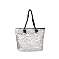 Borsa tote argento metallizzato con trapuntatura a stelle e manici intrecciati neri - Argento