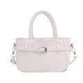 Elegant white minimalist crossbody bag with top handles and decorative metal buckle strap - White