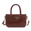 Classic brown handbag with metal buckle detail and adjustable shoulder strap for women - Brown