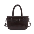 Vintage dark brown gloss leather handbag with silver buckle and detachable shoulder strap - Brown
