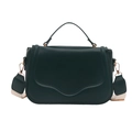 Minimalist forest green square handbag with gold hardware and wide woven shoulder strap - Green