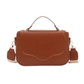 Brown faux leather crossbody bag with wave-edge flap and wide fabric shoulder strap - Brown