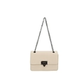 Cream white square flap crossbody bag with gunmetal push lock and chain strap - Off White