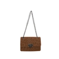 Women's minimalist chain shoulder bag featuring brown leopard print faux suede and silver lock - Brown Leopard
