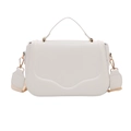Modern off-white handbag with wave-cut flap design and wide woven crossbody shoulder strap - White