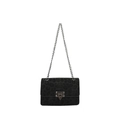 Minimalist black leopard print shoulder bag with silver chain strap and metal lock - Black Leopard