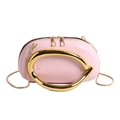 Pink semi-circle crossbody bag with unique oversized gold metal handle and chain strap - Pink