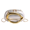 Silver metallic leather handbag with unique gold sculptural handle and chain strap - Silver