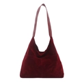 Sac seau vintage en velours bordeaux à grande capacité avec bandoulière pour femmes - Rouge