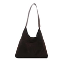 Sac fourre-tout hobo en daim marron foncé mat avec grand volume et anses en cuir - Marron