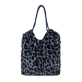 Stylish leopard print faux fur tote bag with braided rope handles for winter fashion - Blue
