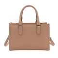 Minimalistische beige lederen tote bag met verticale streeptextuur en schouderriem - Khaki