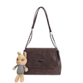 Sac cabas en similicuir marron foncé avec boucle argentée et breloque lapin - Avec Ornement / Marron