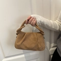 Chic camel faux suede handbag featuring unique knotted handles and elegant pleated design - Brown No Pendant
