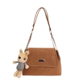 Sac à bandoulière marron en similicuir avec plaque argentée et pendentif lapin en peluche - Avec Ornement / Marron