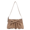 Khaki pleated tote bag with leather bow and star studs in a sweet French style - Khaki